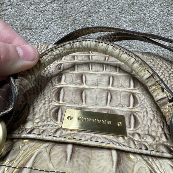 Brahmin Embossed Alligator Brown & Cream w/ Gold Tone Hardware Satchel Crossbody - Picture 5 of 10